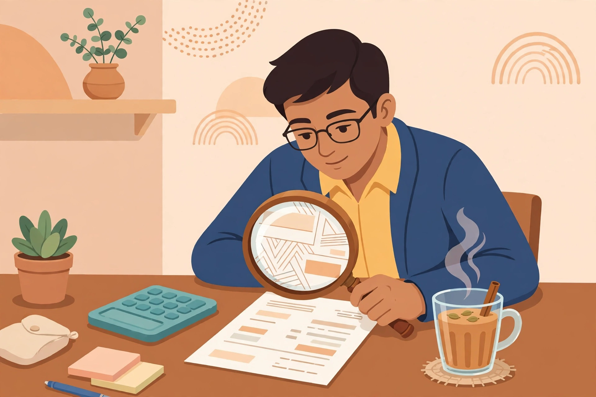 An Indian employee reading a salary slip, comparing CTC versus in-hand salary